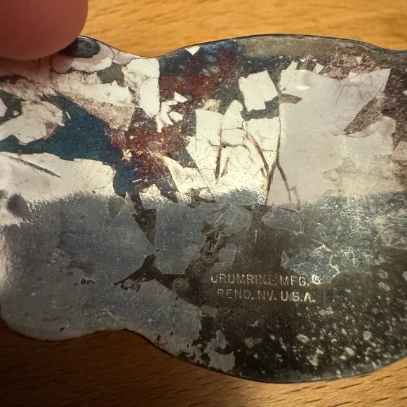 Vintage Crumrine Western Cuff Bracelet Reno NV Brass Black Enamel Engraved USA - Picture 5 of 5